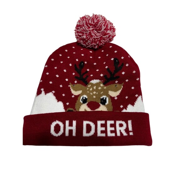 Christmas Beanie Hat “Oh Deer” Light Up Hat Unisex Adult - Picture 2 of 9